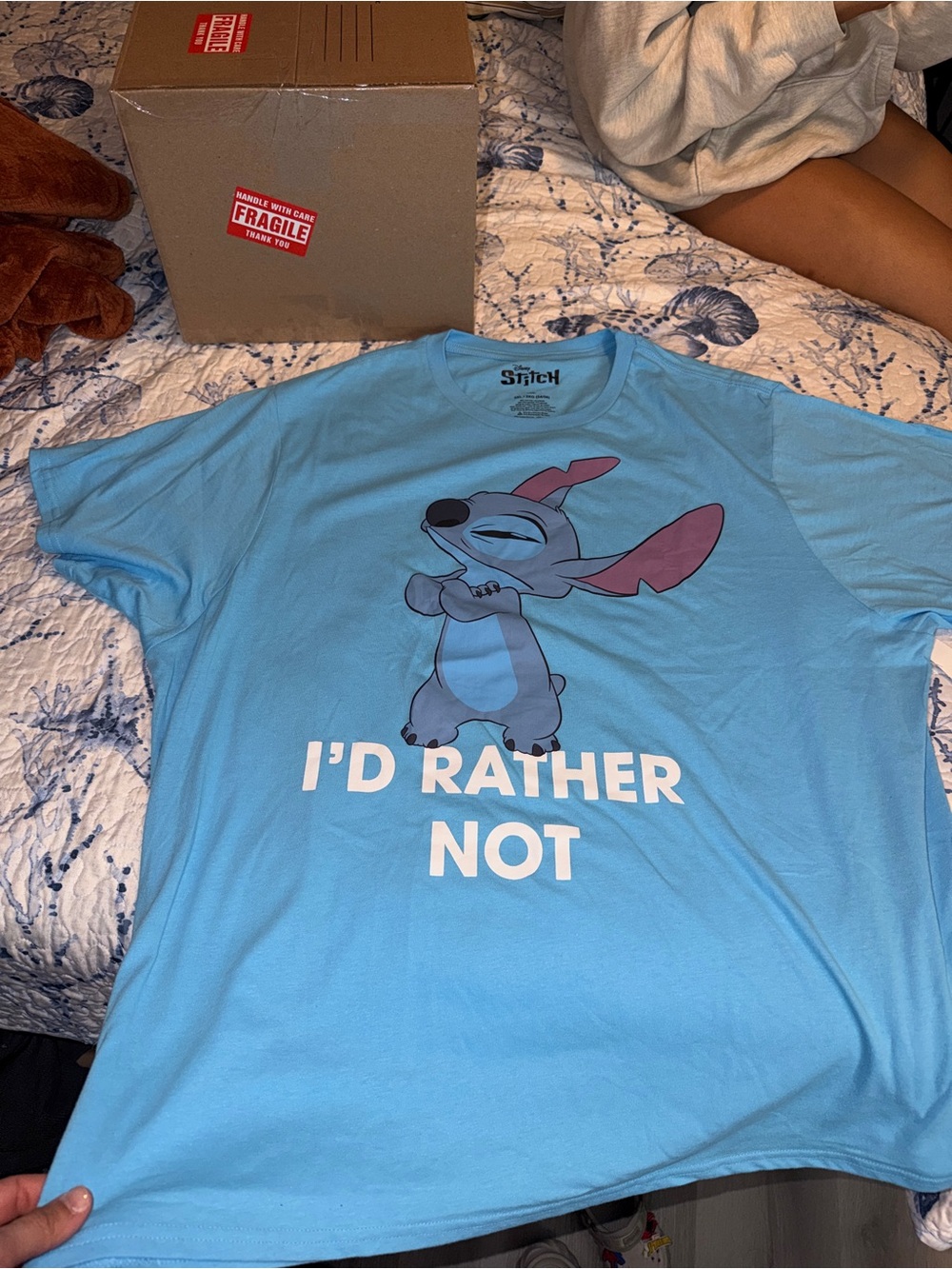 Blue Stitch Graphic Tee - "I'd Rather Not"
